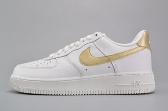 Nike AIR FORCE 1 GS Leather Trainers White/ Gold 314219 127